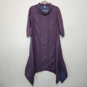 Ruh Lagenlook Plum Eyelet Tunic Dress Small 3/4 Sleeve Asymmetric Hem Boho Tunic